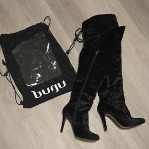 Burju Black Velvet Over the Knee Boots